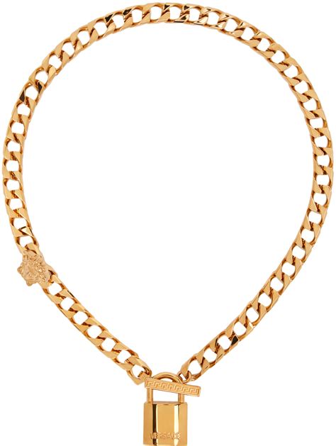 versace large chain pendant necklace|Versace lock statement necklace.